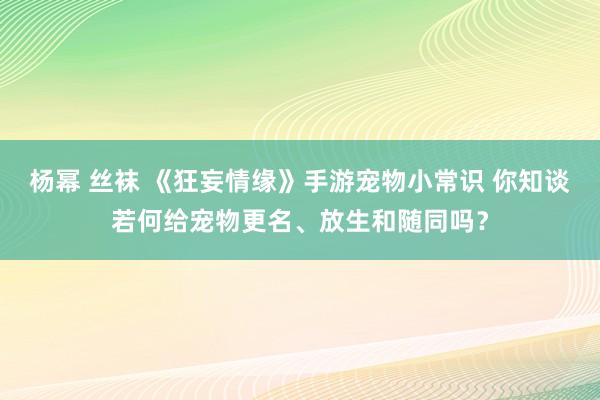 杨幂 丝袜 《狂妄情缘》手游宠物小常识 你知谈若何给宠物更名、放生和随同吗？