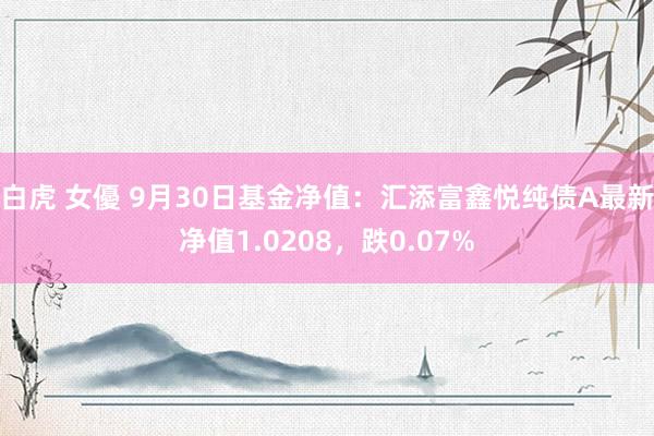 白虎 女優 9月30日基金净值：汇添富鑫悦纯债A最新净值1.0208，跌0.07%