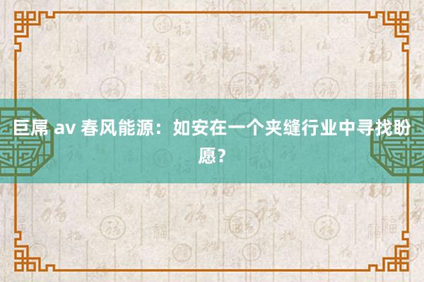 巨屌 av 春风能源：如安在一个夹缝行业中寻找盼愿？