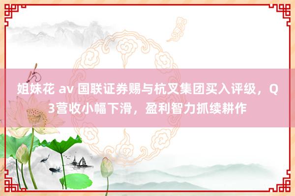 姐妹花 av 国联证券赐与杭叉集团买入评级，Q3营收小幅下滑，盈利智力抓续耕作