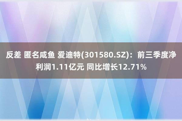 反差 匿名咸鱼 爱迪特(301580.SZ)：前三季度净利润1.11亿元 同比增长12.71%