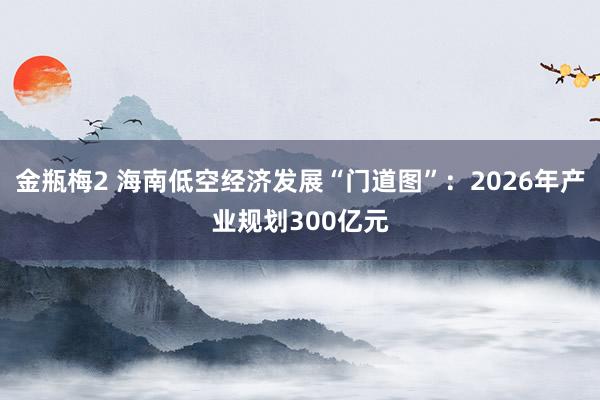 金瓶梅2 海南低空经济发展“门道图”：2026年产业规划300亿元